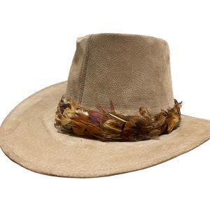 HIGH QUALITY Western Cowboy Cattleman Hat Suede and Feather  MADE In USA size M